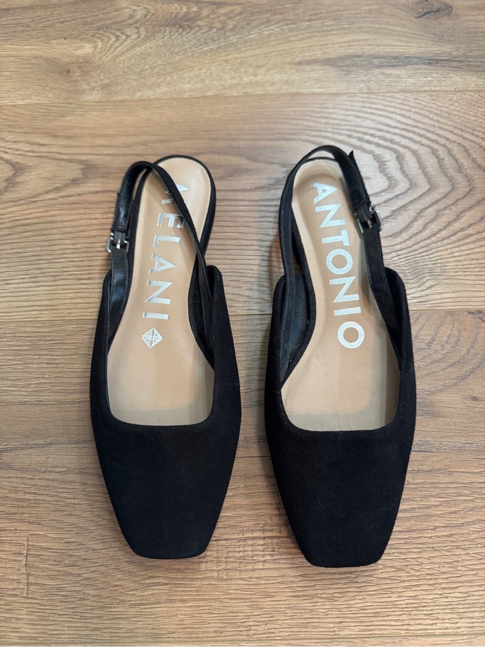 Antonio Melani Black Slingback Square-Toe Flats Size 8